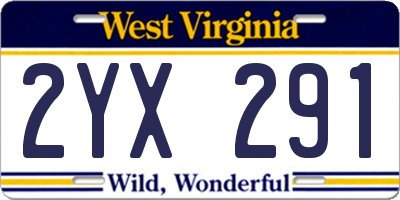 WV license plate 2YX291