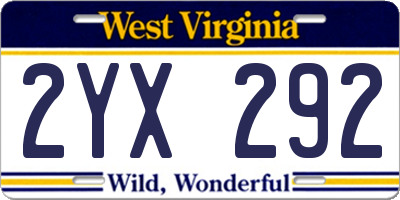 WV license plate 2YX292