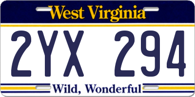 WV license plate 2YX294