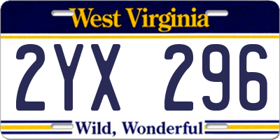 WV license plate 2YX296