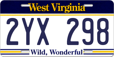 WV license plate 2YX298