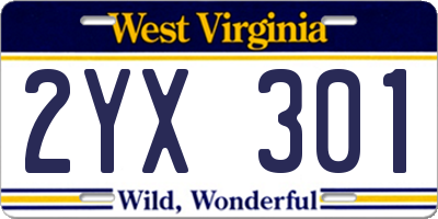 WV license plate 2YX301