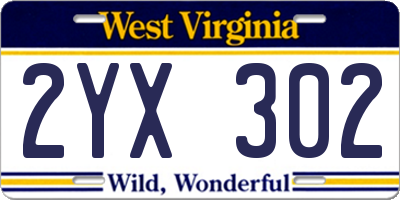 WV license plate 2YX302