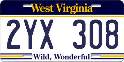 WV license plate 2YX308