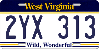 WV license plate 2YX313