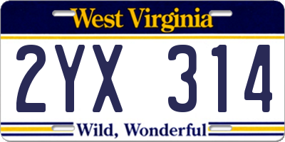 WV license plate 2YX314