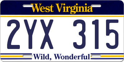 WV license plate 2YX315