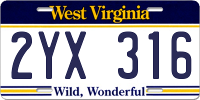 WV license plate 2YX316