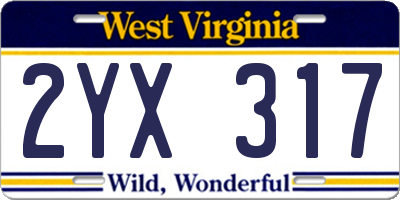 WV license plate 2YX317