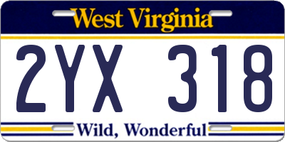 WV license plate 2YX318