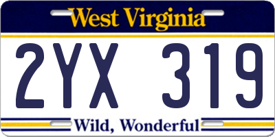 WV license plate 2YX319