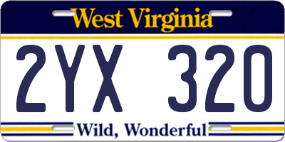 WV license plate 2YX320