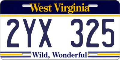 WV license plate 2YX325