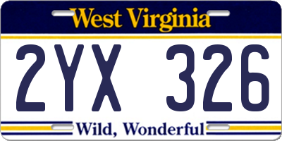 WV license plate 2YX326