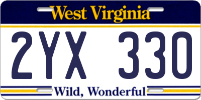 WV license plate 2YX330