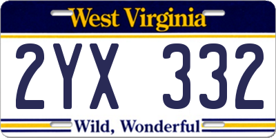 WV license plate 2YX332