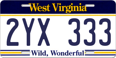 WV license plate 2YX333