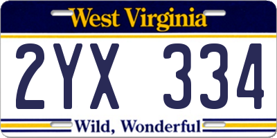 WV license plate 2YX334