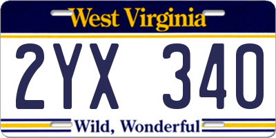 WV license plate 2YX340