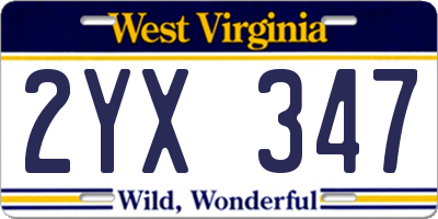 WV license plate 2YX347