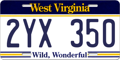 WV license plate 2YX350