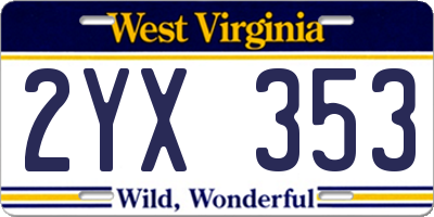 WV license plate 2YX353