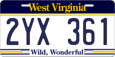 WV license plate 2YX361