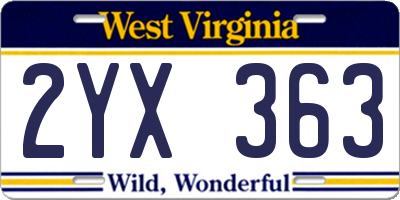 WV license plate 2YX363