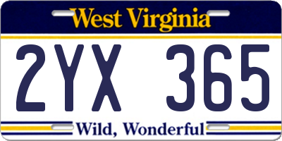WV license plate 2YX365
