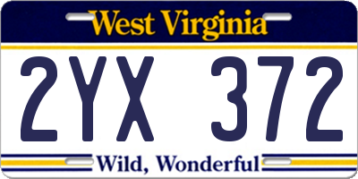 WV license plate 2YX372