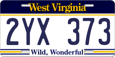 WV license plate 2YX373