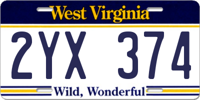 WV license plate 2YX374