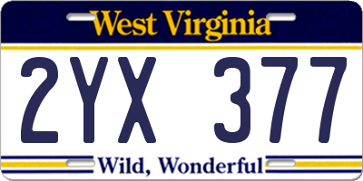 WV license plate 2YX377