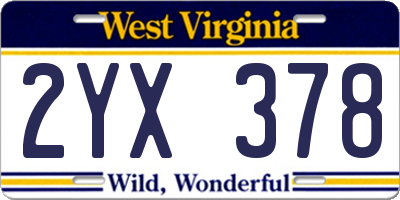 WV license plate 2YX378
