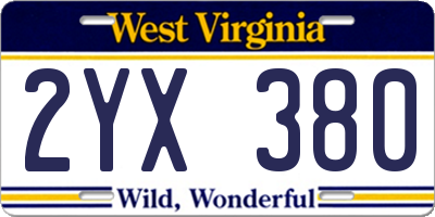 WV license plate 2YX380