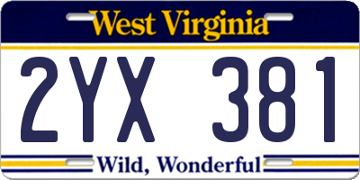 WV license plate 2YX381