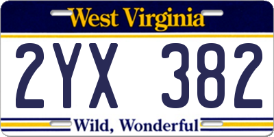 WV license plate 2YX382