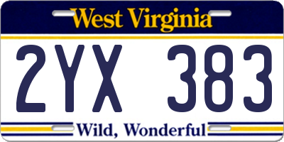 WV license plate 2YX383