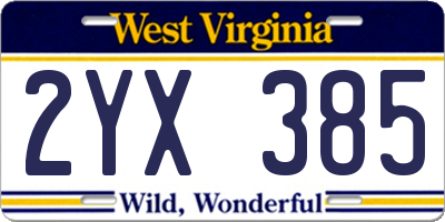 WV license plate 2YX385