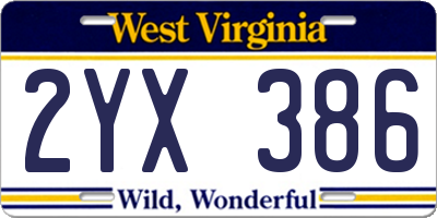 WV license plate 2YX386