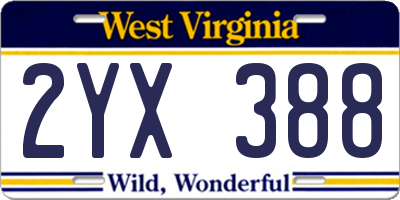 WV license plate 2YX388