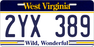 WV license plate 2YX389