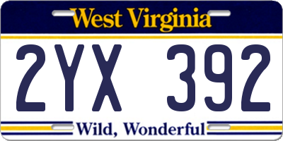 WV license plate 2YX392