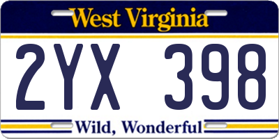 WV license plate 2YX398