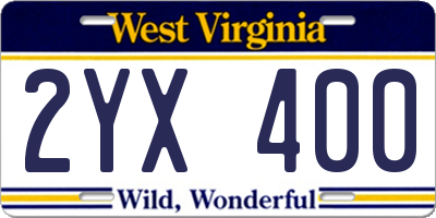WV license plate 2YX400
