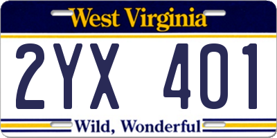 WV license plate 2YX401