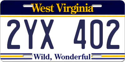 WV license plate 2YX402