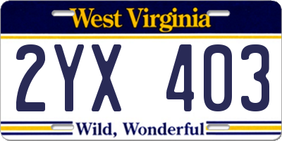 WV license plate 2YX403