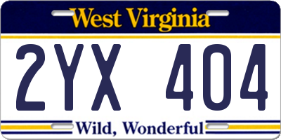 WV license plate 2YX404
