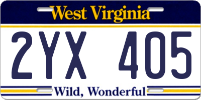 WV license plate 2YX405